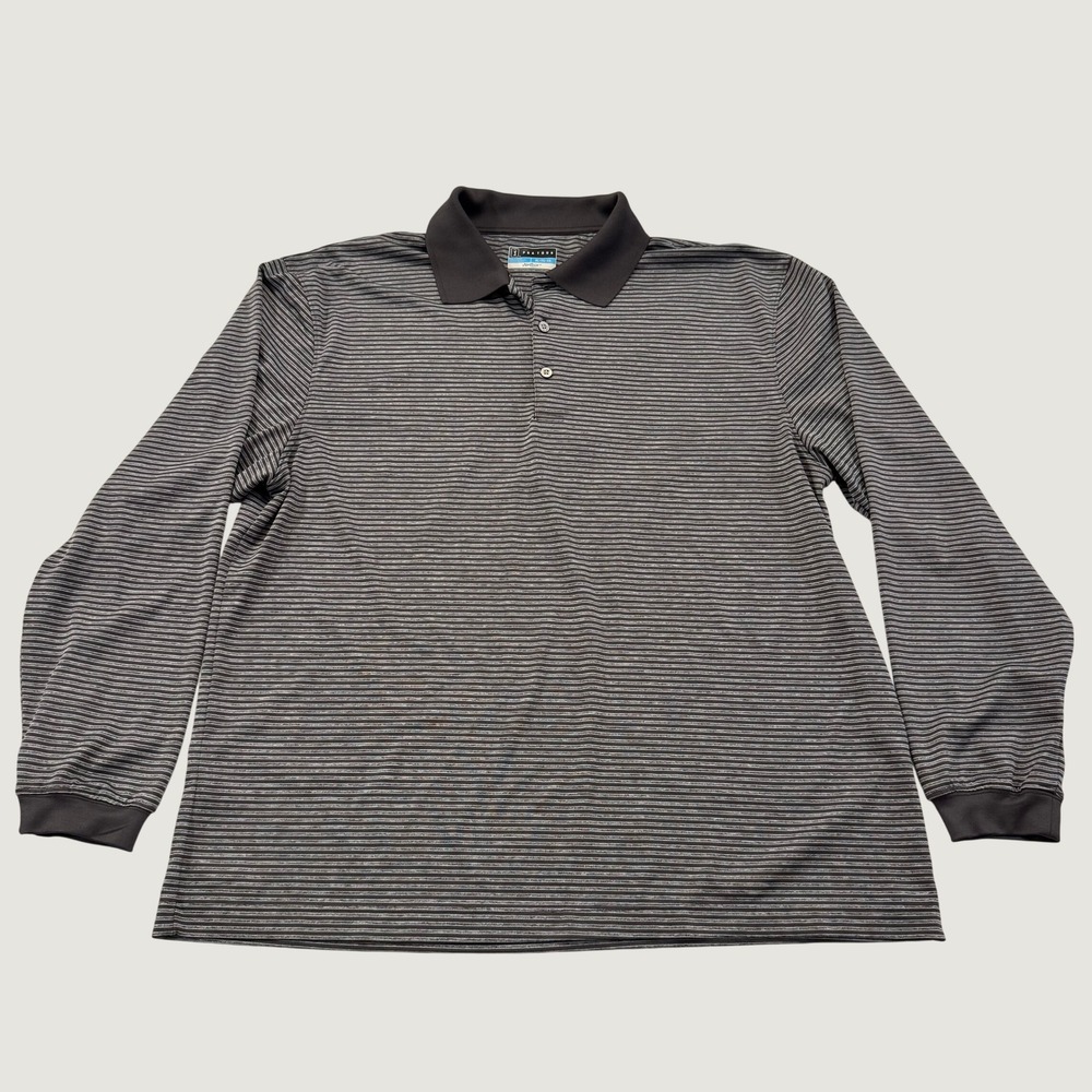 PGA Tour Airflux Polo Mens XL Gray Black Stripe Long Sleeve Golf Performance